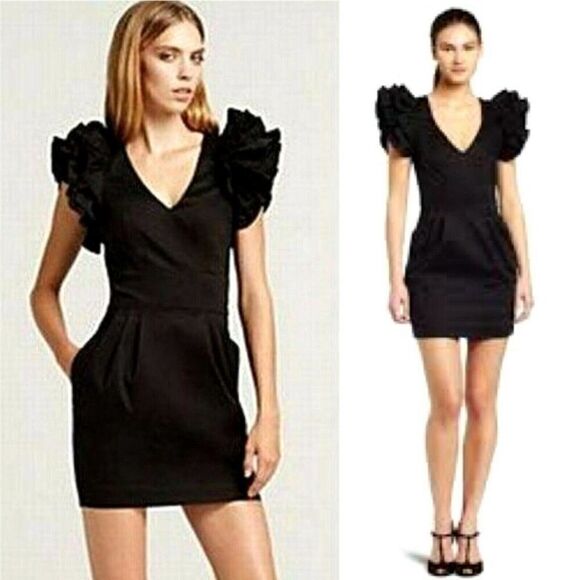 French Connection Flared Sleeve Black Dress Sz 4 - Picture 1 of 8